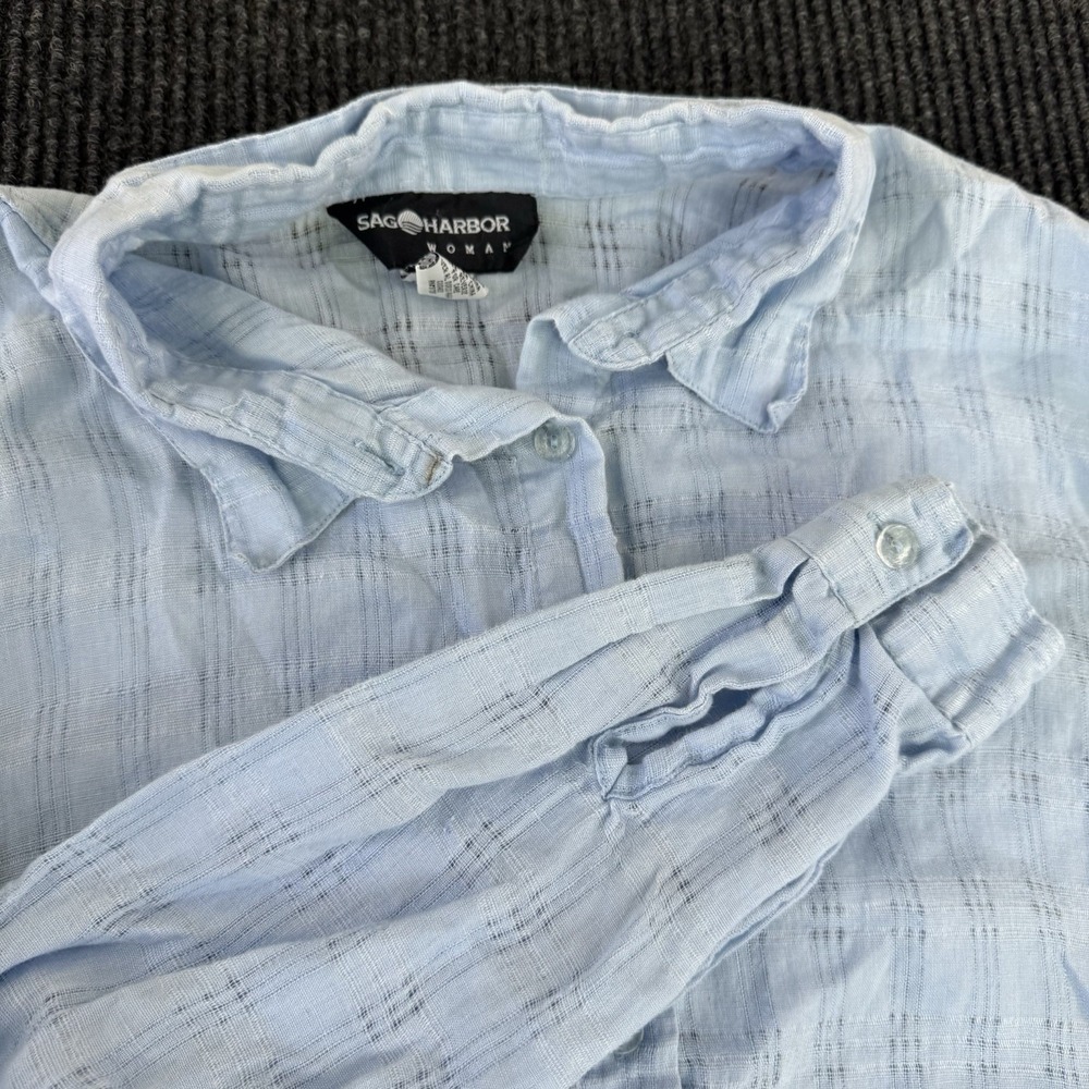 Sag Harbor, Pastel Blue, Long Sleeve Casual Button Up Women's Tops, 2XL, Coastal